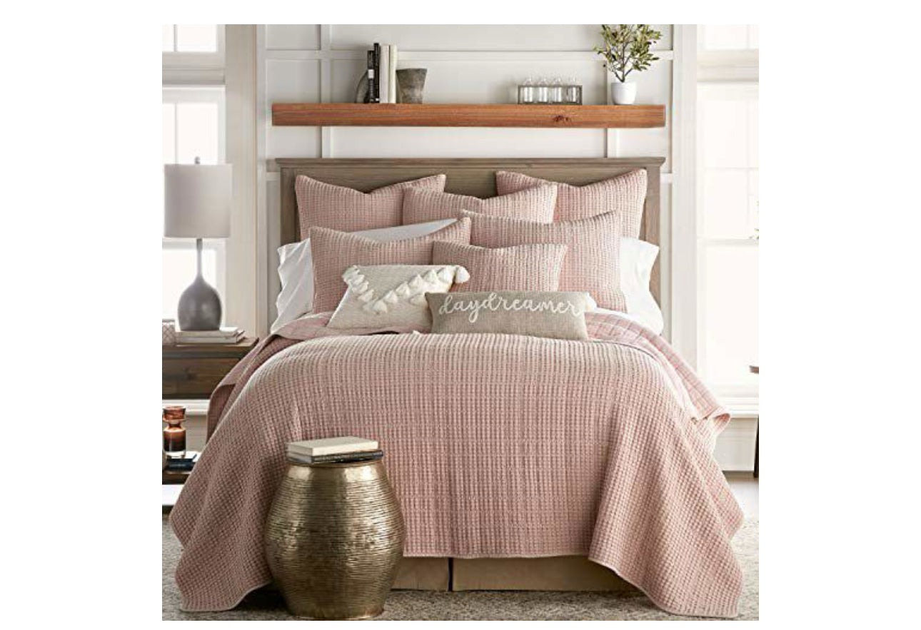 Levtex Home - Mills Waffle - King/Cal King Quilt Set - Blush Cotton Waffle - Quilt Size (106 x 92in.), Sham Size (36 x 20in.)