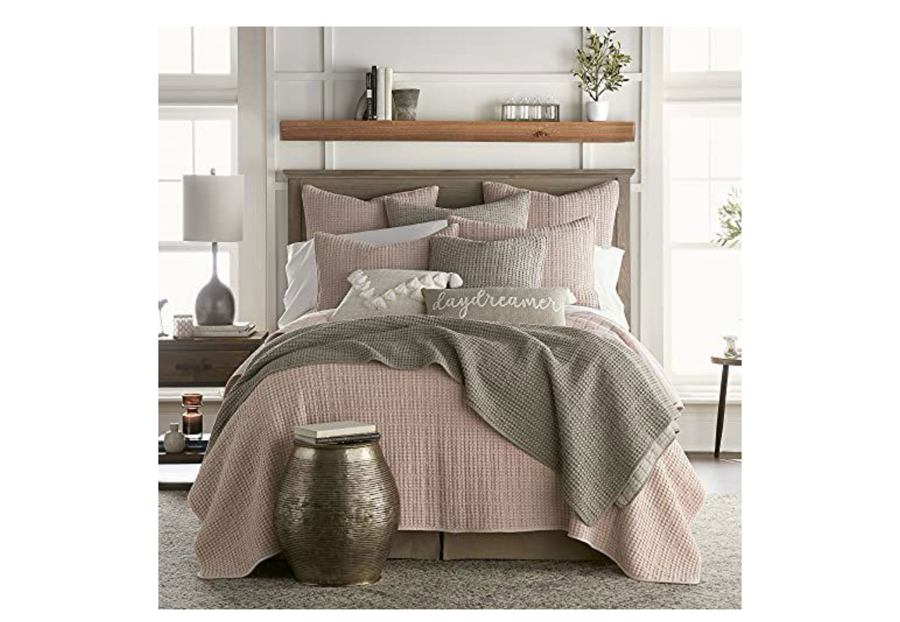 Levtex Home - Mills Waffle - King/Cal King Quilt Set - Blush Cotton Waffle - Quilt Size (106 x 92in.), Sham Size (36 x 20in.)