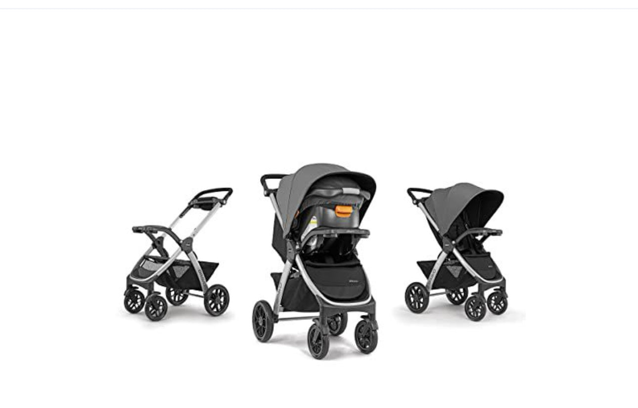 Chicco Bravo 3-in-1 Trio Travel System, Quick-Fold Stroller with KeyFit 30 Infant Car Seat and base | Camden/Black