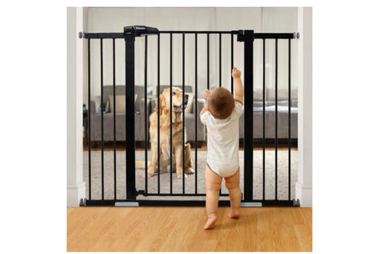 BABELIO 36 Inch Tall Metal Baby Gate, 29-48" Pressure Mounted Dog Gate for Stairs、Doorways & Hallway, Easy Walk Thru Pet Gate, Child Gate with 2*Y Spindle Rods,Black