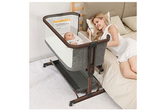 AMKE 3 in 1 Baby Bassinets,All-mesh Bedside Sleeper ,Baby Cradle with Storage Basket, Easy to Assemble for Newborn/Infant, Adjustable Bedside Crib,Safe Bed,Travel Bag Included