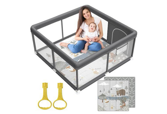 Fodoss Baby Playpen with Mat, Small Play Pen(47x47inch), for Babies and Toddlers, Pen Apartment, Yard Baby, Fence Area Playyard Activity Center (Dark Gray)